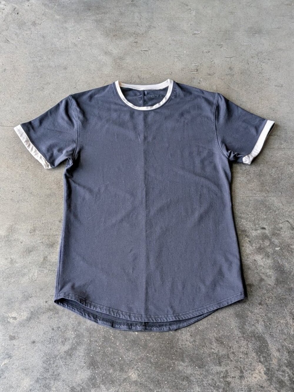 BYLT Premium Basics Drop Cut Ringer Lux Navy Short Sleeve Tee medium